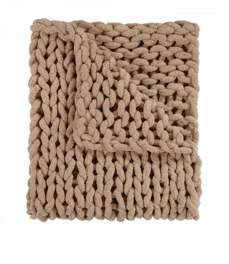 Chenille Chunky Knit Throw Blanket - Mushroom